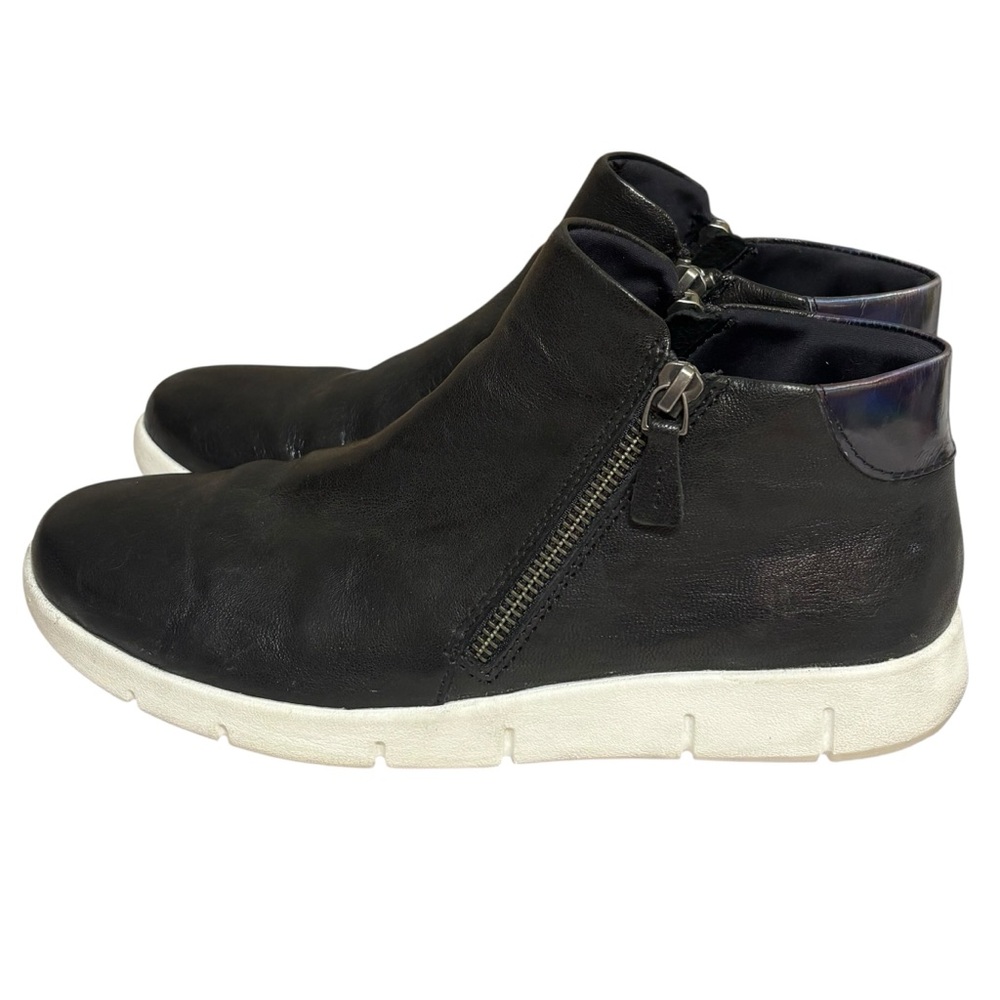 Johnston & Murphy sneakers black leather zip side J&M flex sole size 7.5 - Picture 4 of 8